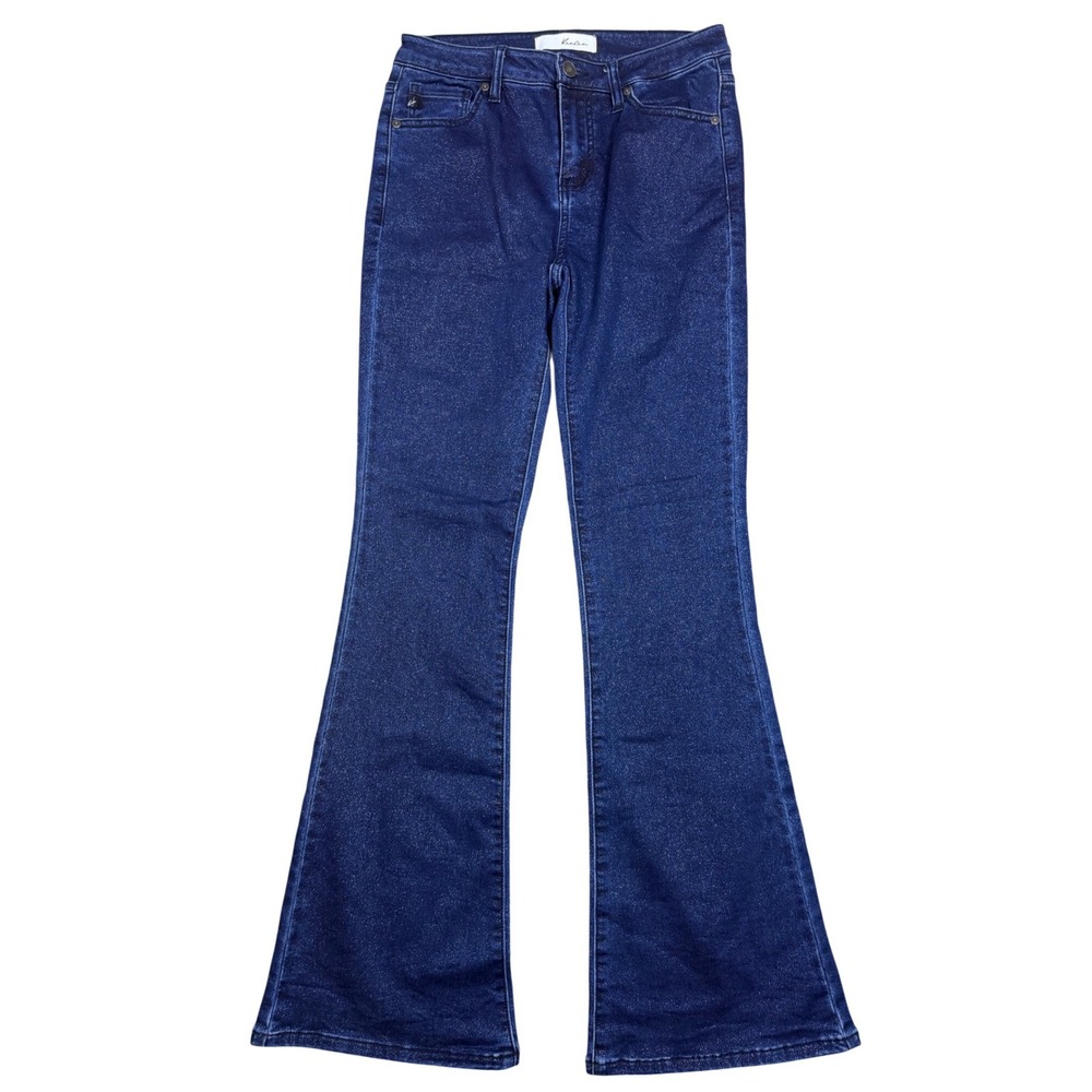 Kancan Womens Dark Wash Shimmer Flare Jeans High Rise KC7130R Blue Size 7/27